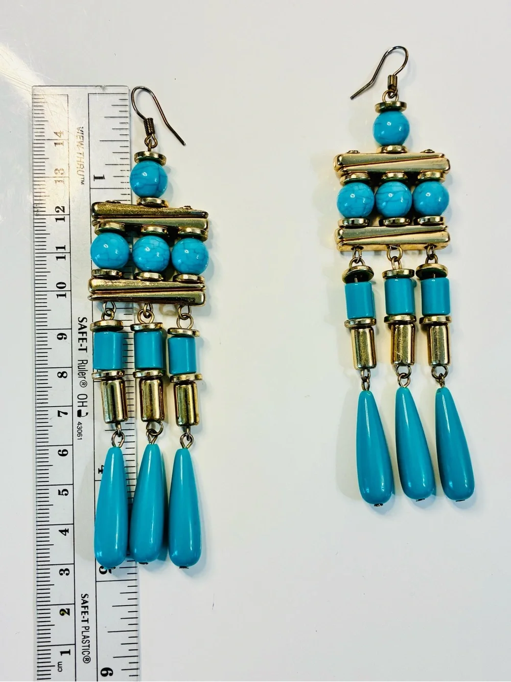 Boho Chic Multi-tier Turquoise & GLD Beaded Fringe Drop Chandelier Earrings LONG